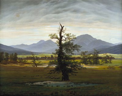 Arbre solitaire paysage de village à la lumière du matin, 1822 - Caspar David Friedrich