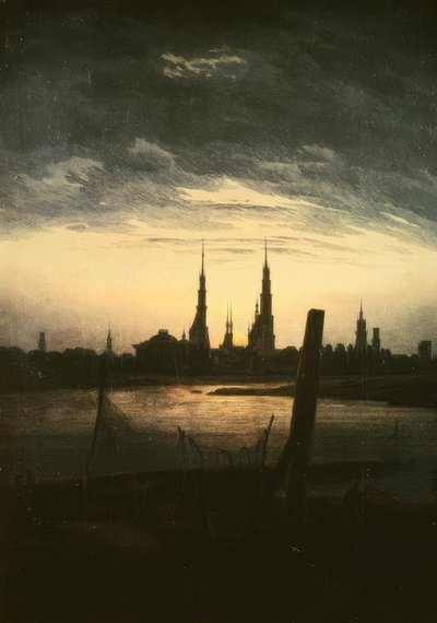 Ville au lever de la lune - Caspar David Friedrich