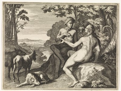 Adam et Ève entourés des animaux dans le paradis - Caspar Luyken