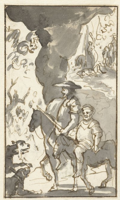 Don Quichotte et Sancho Panza passant devant une forge - Caspar Luyken