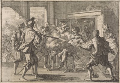 Miguel de Vasconcelos découvert dans une armoire et tué par des Portugais en colère, 1640 - Caspar Luyken