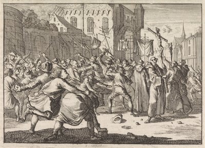 Une procession à Dantzig accueillie par des jets de pierres, 1678 - Caspar Luyken