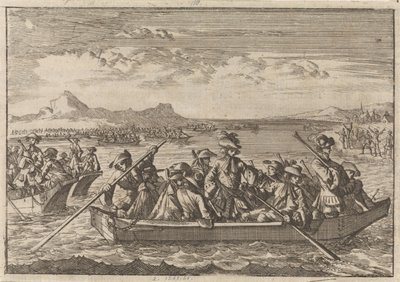 Les Vaudois chassés de Savoie retournent en barques sur le lac de Genève vers leur pays, 1689 - Caspar Luyken
