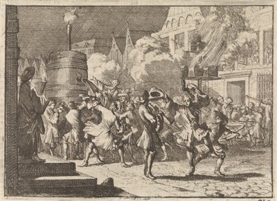 Joie à Paris suite à la fausse nouvelle de la mort de Guillaume III à la bataille de la Boyne, 1690 - Caspar Luyken
