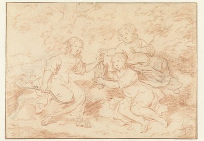 Trois enfants dans un paysage - Caspar Netscher (possibly)