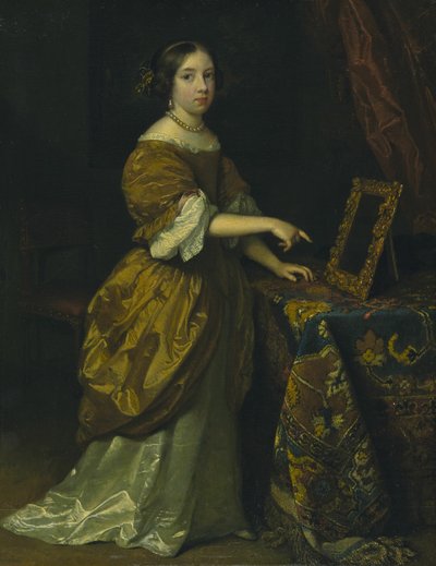 Fille debout devant un miroir - Caspar Netscher
