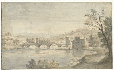 Paysage fluvial italianisant avec un pont - Caspar van Wittel