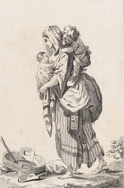Paysanne avec deux enfants, vers 1758 - Catherine Francoise Beauvarlet