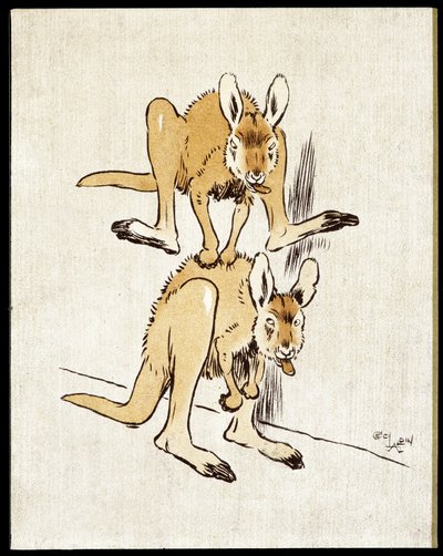 Kangourous comiques. Deux kangourous jouent à saute-mouton. - Cecil Charles Windsor Aldin