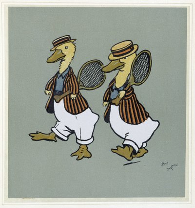 Deux canards en costume de tennis - dans « Merry Party », ill. par Cécil Aldin, éd. Hodder & Stoughton, Londres - Cecil Charles Windsor Aldin