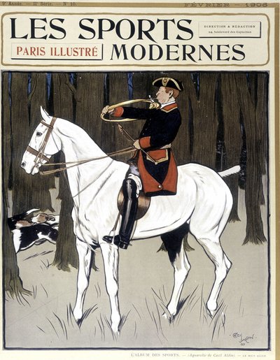 Chasse (un homme à cheval encourageant des chiens) Couverture de Modern Sports 02/1906 - Cecil Charles Windsor Aldin