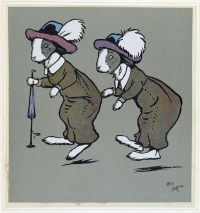 Lapins avec des chapeaux - dans "Merry Party", ill. par Cécil Aldin, éd. Hodder & Stoughton, Londres - Cecil Charles Windsor Aldin