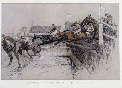 Le Grand National Steeple Chase à Liverpool: Le Saut de la Rivière - Cecil Charles Windsor Aldin
