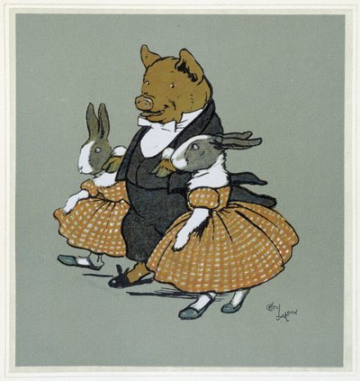 Un pichon avec deux rabins - dans « Merry Party », ill. par Cécil Aldin, éd. Hodder & Stoughton, Londres - Cecil Charles Windsor Aldin