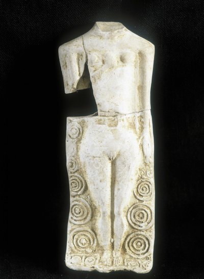 Femme aux trois seins. Statuette réalisée par le potier celte « Rextuguenos » signature et rouelles (seul potier armoricain connu), pour Laraire (lieu de prière dans une villa romaine) - Celtic