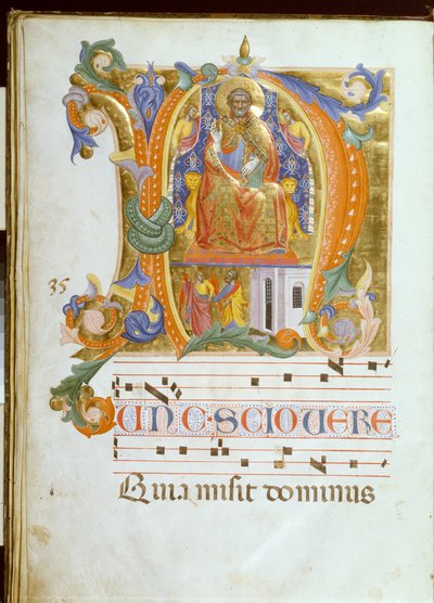 Initiale N avec Saint Pierre en trône et la libération de Saint Pierre - Cenni di Francesco