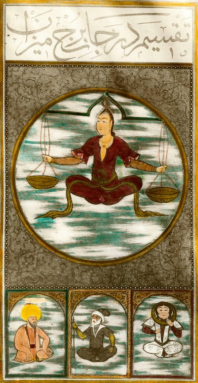 Signe du zodiaque : représentation du signe astrologique de la balance. Planche tirée d