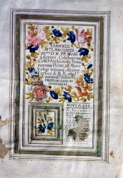 Diplôme de médecine délivré à Rome par Giovanni Maria Lancisi (1654-1720) - Central Italian School