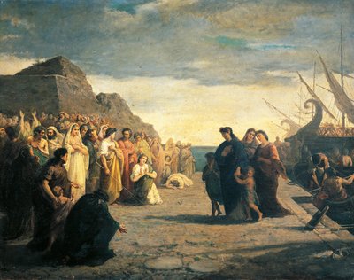 Agrippine arrivant au port de Brindisi avec les cendres de Germano, par Cesare Caroselli (1847-1927), dynastie Julio-Claudienne, Italie - Cesare Caroselli
