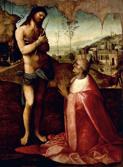 Le Christ souffrant et le cardinal Oliviero Carafa en prière (peinture) - Cesare da Sesto