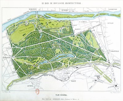 Plan du Bois de Boulogne à Paris, publié par Caudrilier, 1860 - Ch. Walter