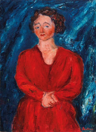 La Femme en rouge au fond bleu, vers 1928 - Chaim Soutine
