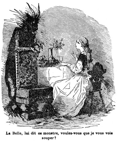 Illustration pour le conte de Mme Jeanne Marie Leprince de Beaumont « La Belle et la Bête », XIXe siècle - Charles Albert dArnoux Bertall