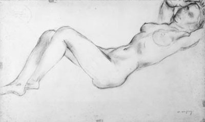 Modèle féminin allongé avec les bras au-dessus de la tête - Charles Alexandre Malfray