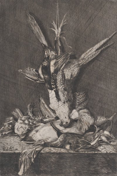 Trophée de chasse avec oiseaux de gibier et artichaut - Charles Alphonse Deblois