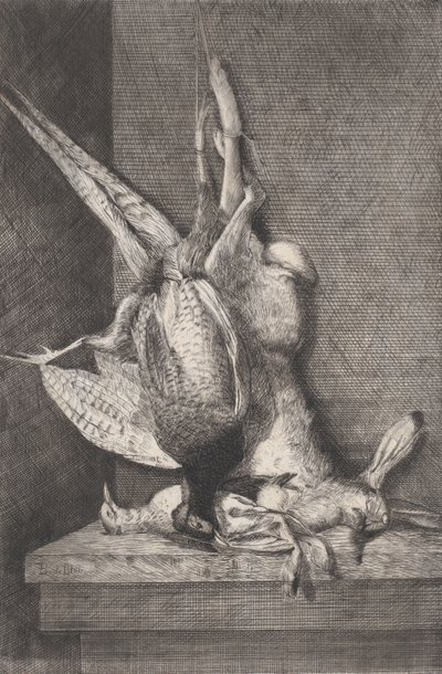 Trophée de chasse avec oiseaux de gibier et lapin, 1850-1900 - Charles Alphonse Deblois
