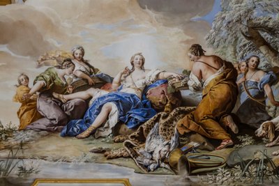 Repos de Diane parmi les nymphes (Il riposo di Diana tra le Ninfe), par Charles-Andre van Loo (1705-1765), fresque - Charles André van Loo