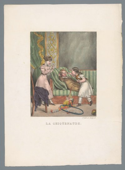 Fille donnant une chiquenaude à un petit garçon (Les jeux de l