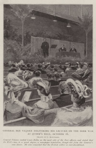 Le général Ben Viljoen donnant sa conférence sur la guerre des Boers, à Queen