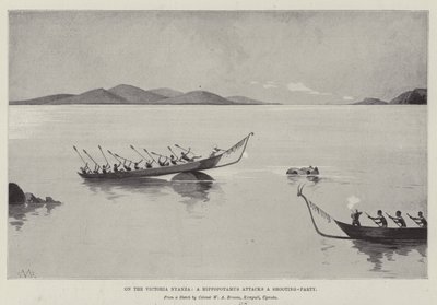 Sur le Victoria Nyanza, un hippopotame attaque une partie de chasse - Charles Auguste Loye
