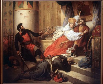 La mère secourant Pierre I de Russie, enfant, pendant le soulèvement de Streltsy en 1682 - Charles Auguste Steuben