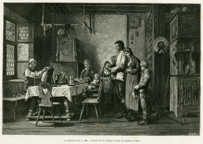 Le bénédicité. Gravure de Barbant d