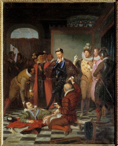 Henri III roi de France poussant le corps d