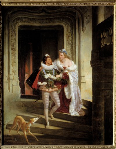 La Marquise de Noirmoutiers, Charlotte de Beaune Semblancay (1551-1617) cherchant à détourner Henri Ier de Lorraine, duc de Guise dit le Balafré (1550-1588) d