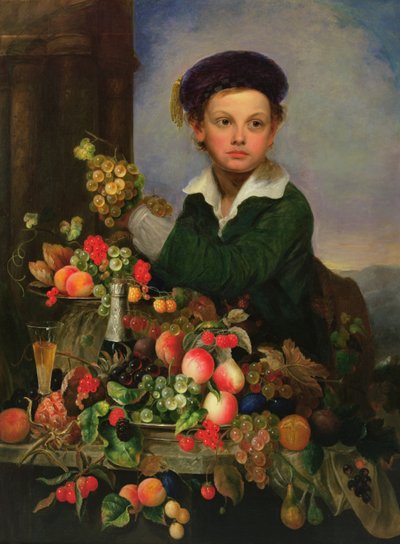 Garçon avec nature morte, vers 1855 (huile sur toile) - Charles Baum