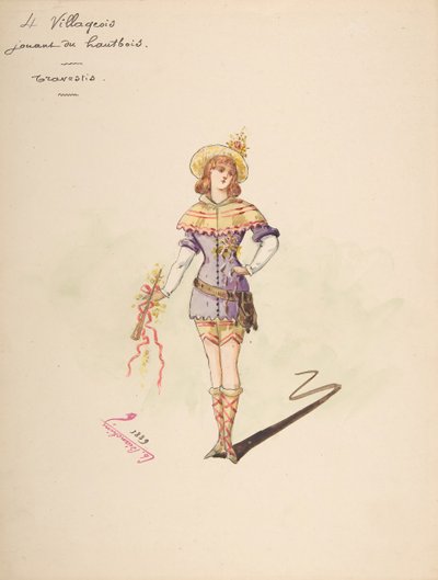 Costume Design for 4 Villageois jouant au hautbois [a], Descriptive Sheet of Costume - Charles Bianchini