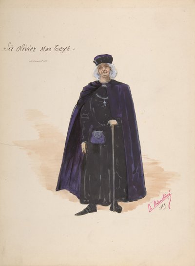 Costume pour Sir Olivier McText, feuille descriptive des accessoires - Charles Bianchini