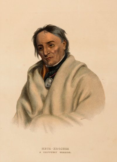 META-KOOSEGA. A CHIPPEWAY WARRIOR, extrait de History of the Indian Tribes of North America (Histoire des tribus indiennes d