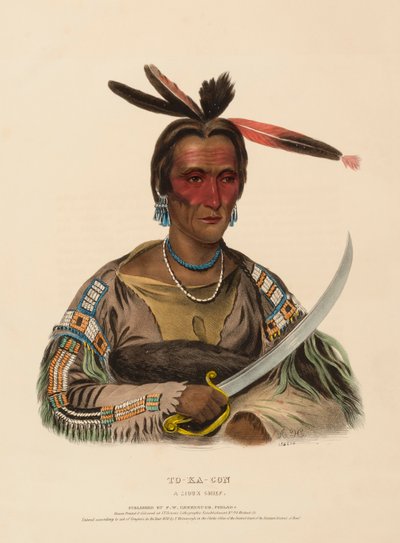 TO-KA-CON. A SIOUX CHIEF, extrait de History of the Indian Tribes of North America (Histoire des tribus indiennes d