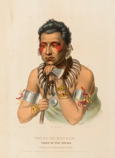 JEUNE MA-HAS-KAH. CHIEF OF THE IOWAYS, extrait de History of the Indian Tribes of North America (Histoire des tribus indiennes d