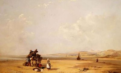 Pêcheurs déchargeant leur prise sur la plage de Cardigan Bay - Charles Branwhite