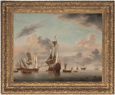 Un deux-ponts anglais de quarante canons au mouillage au large d