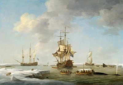 Pêche au Groenland : baleiniers anglais dans la glace, vers 1750 - Charles Brooking