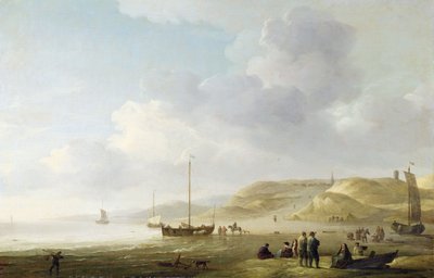 La côte près de Scheveningen avec des pinks de pêche sur le rivage - Charles Brooking