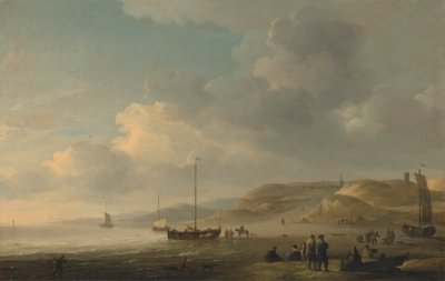 La côte près de Scheveningen avec des pinks de pêche sur le rivage - Charles Brooking
