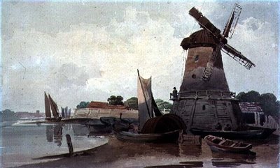 Vue sur la Tamise, avec moulin à vent et bateaux - Charles Calvert